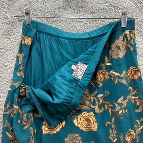 Yoana Baraschi Rosette Skirt Size 14 Turquoise with Golf Floral Embroidery Lined - Picture 13 of 13